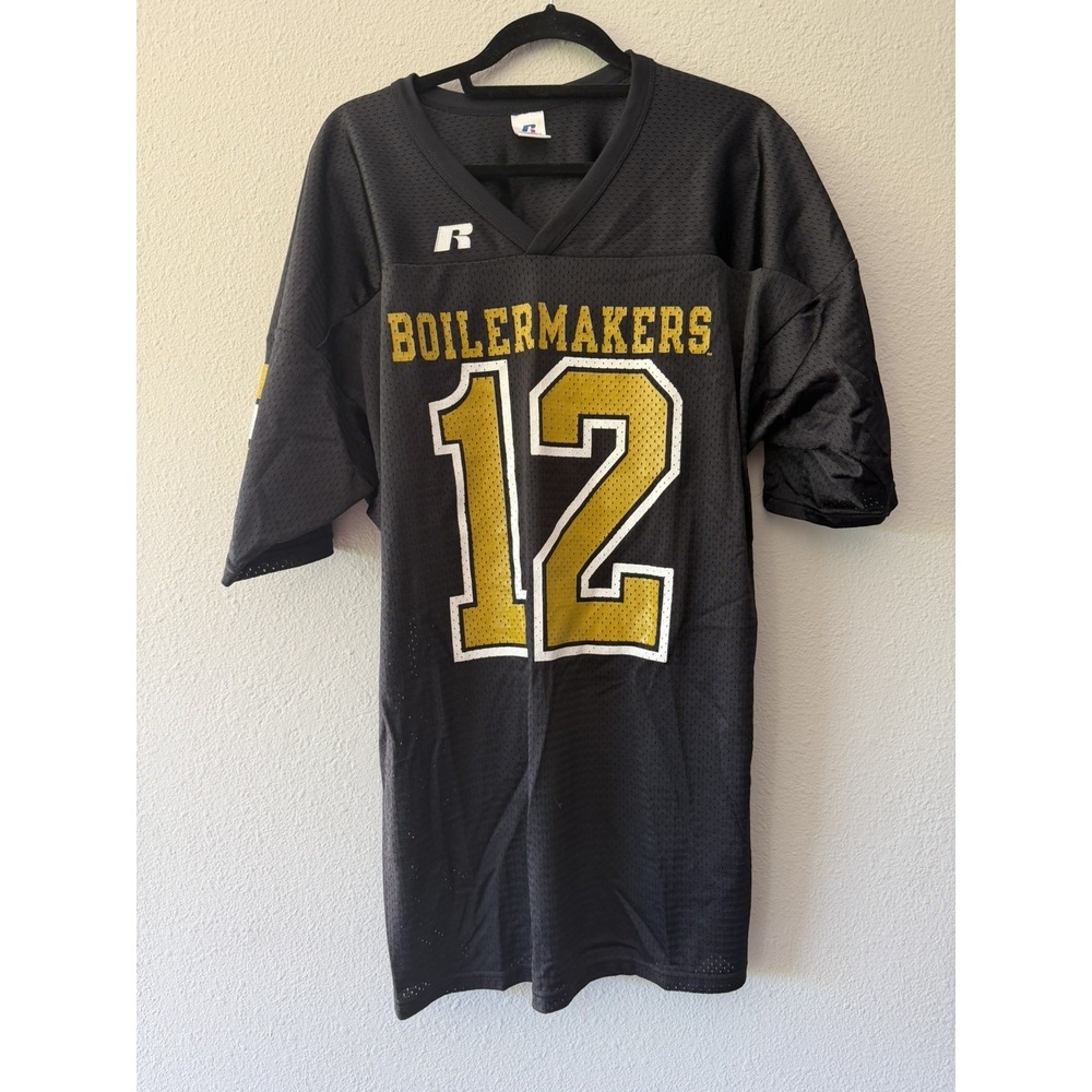 VNTG Purdue Russel Athletic Boilermakers #12 Football Jersey Size L‎ Black Gold